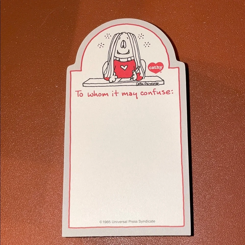 Cathy Cartoon Notepad - To whom it may confuse: VINTAGE 1985